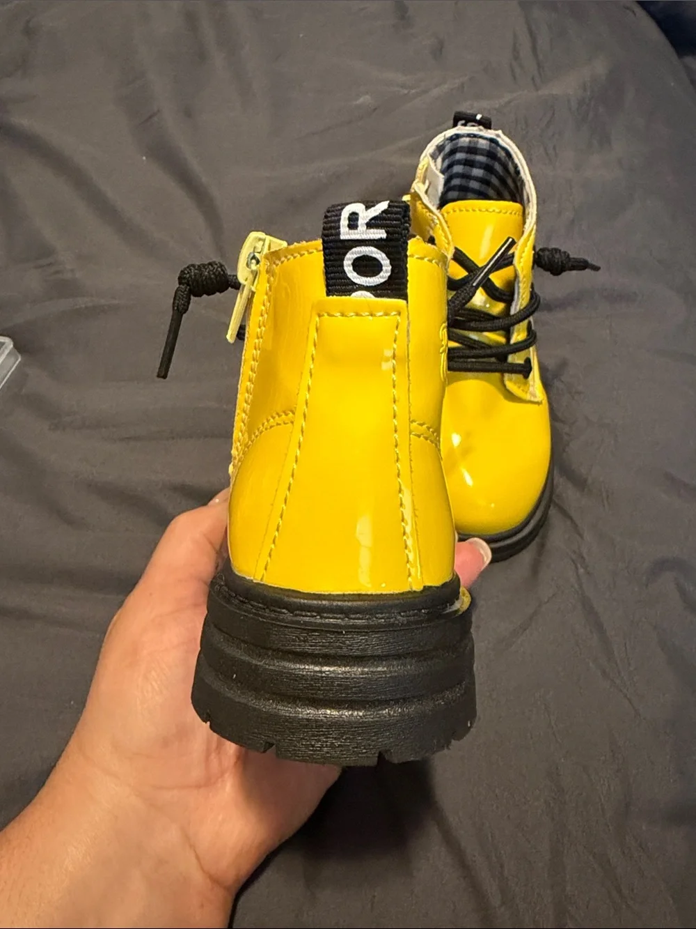 Yellow Kids Lace-Up Glossy Ankle Boots
